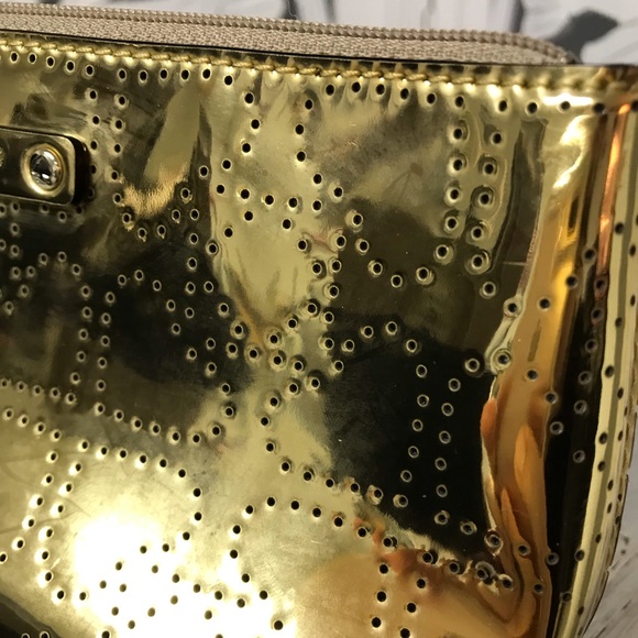 Kate Spade Cosmetic Makeup Bag Little Shiloh Metro Spade Gold Shimmer - Picture 4 of 9